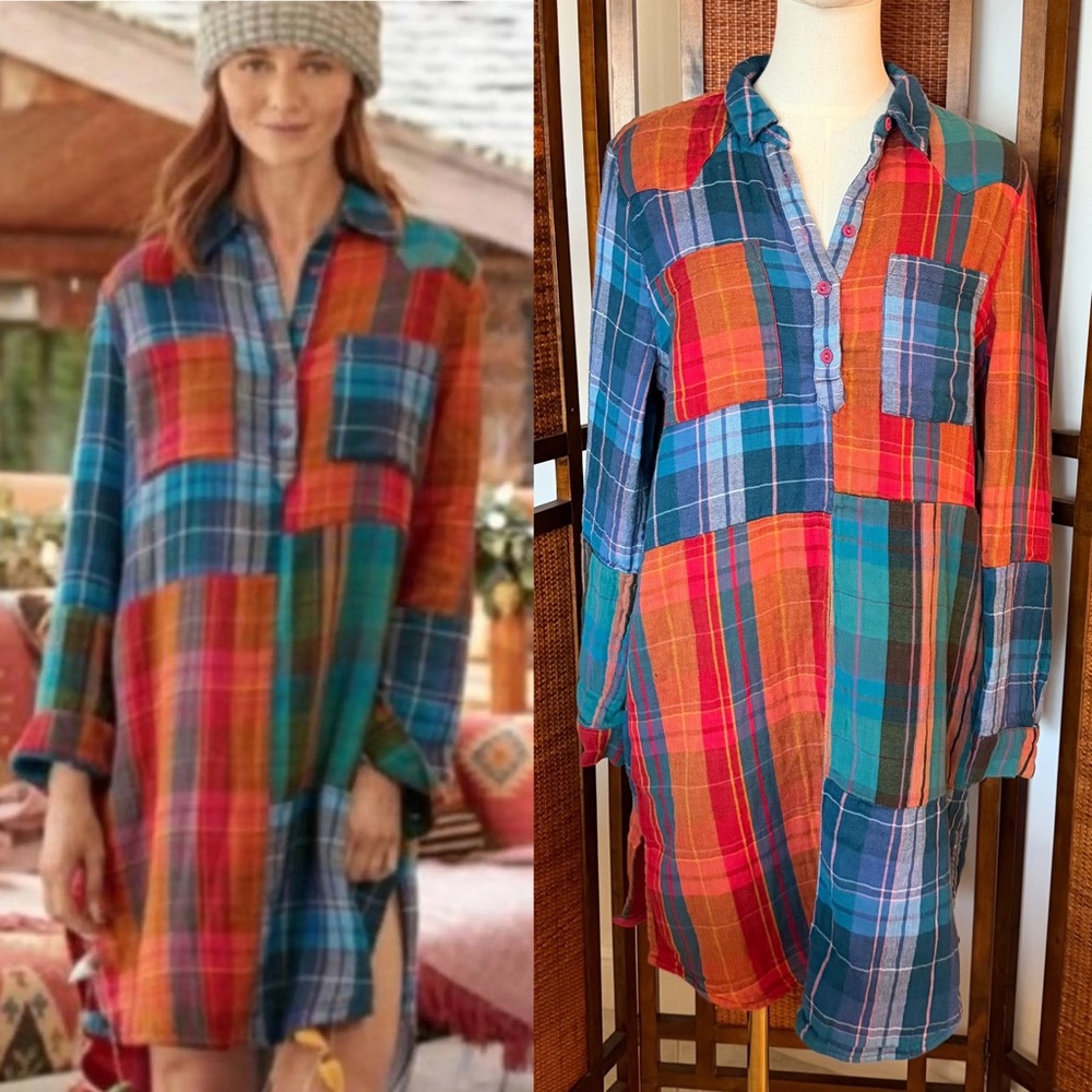 Sundance Restwell Patchwork Multicolor Plaid Shir… - image 1